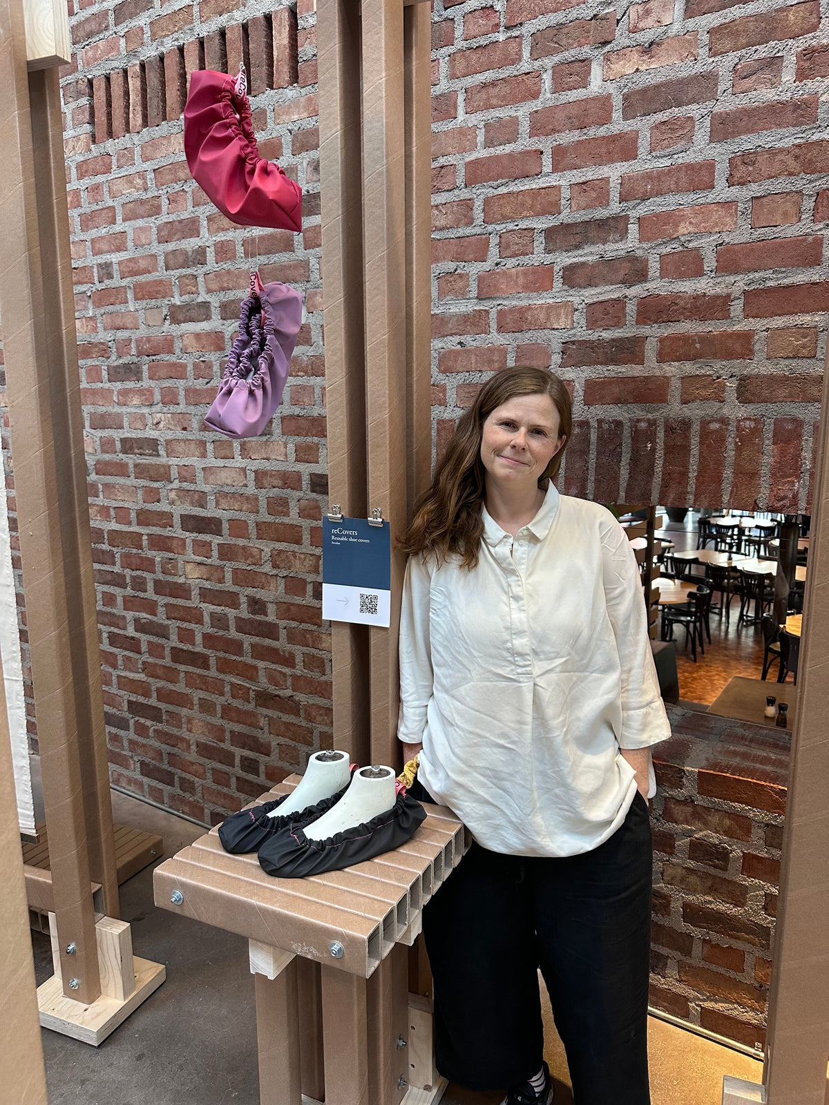 reCovers reusable shoe covers and Digital Product Passport prototype displayed at the Textile Fashion Center in Borås.