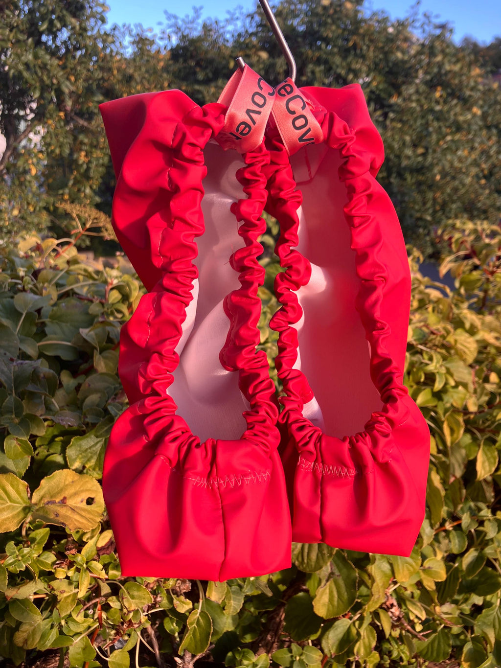 reusable shoe covers:   upcycled   waterproof   anti-slip   washable   (red)