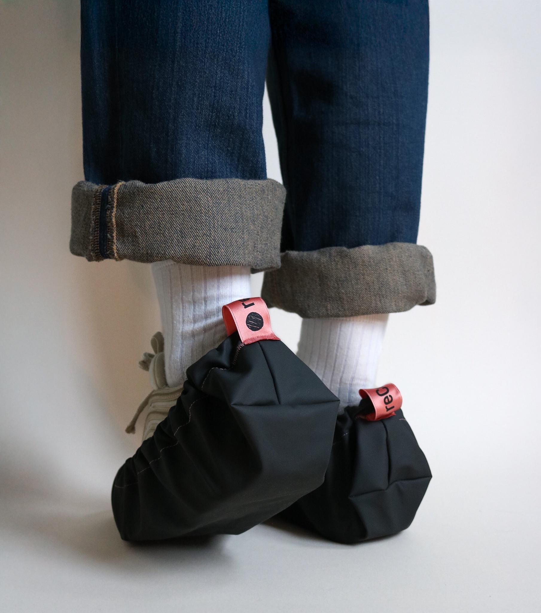 reusable shoe covers:  upcycled  waterproof  anti-slip  washable  (black)
