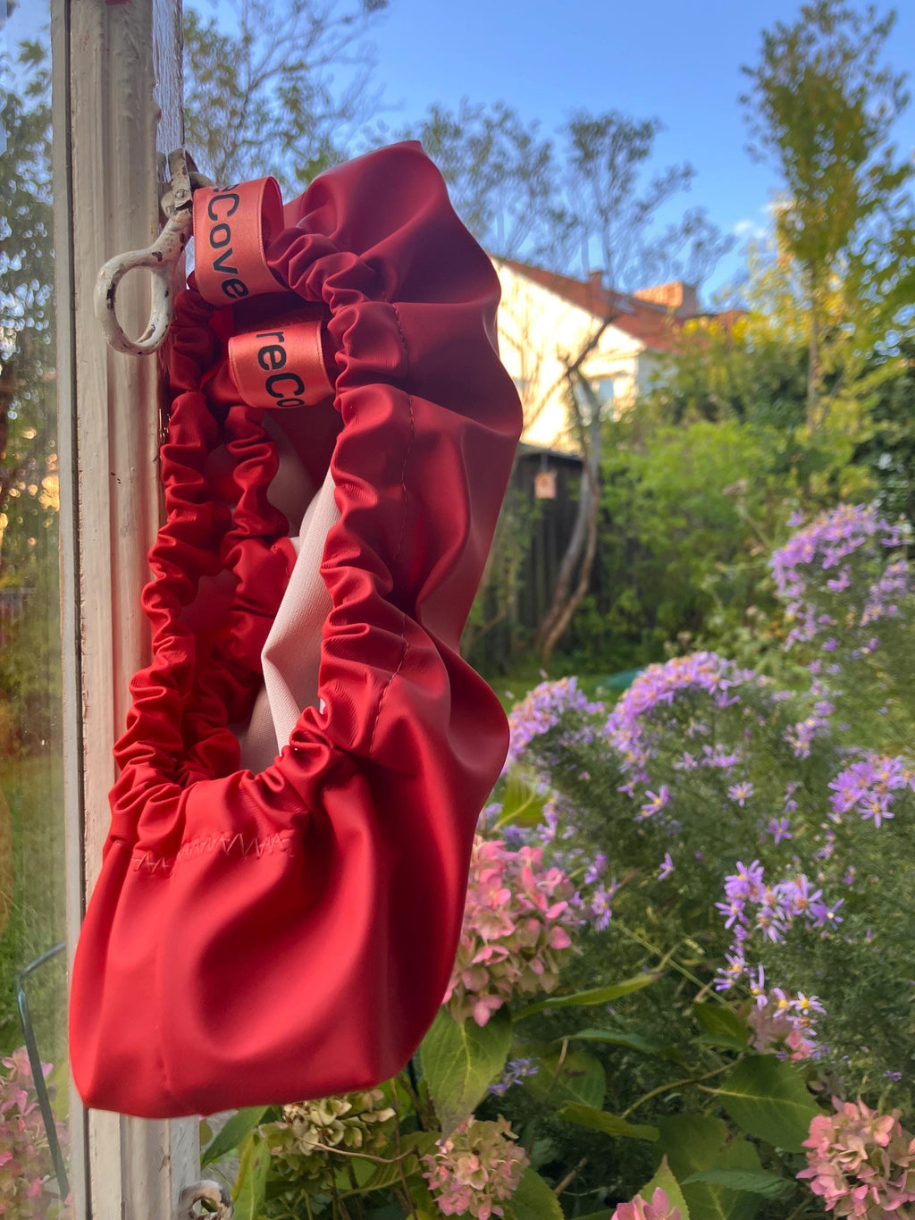 reusable shoe covers:   upcycled   waterproof   anti-slip   washable   (red)