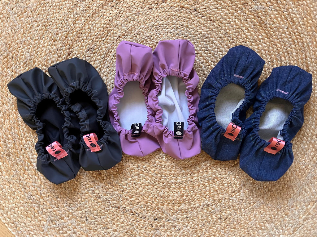 reusable shoe covers:  upcycled  washable  durable  stylish  (denim)