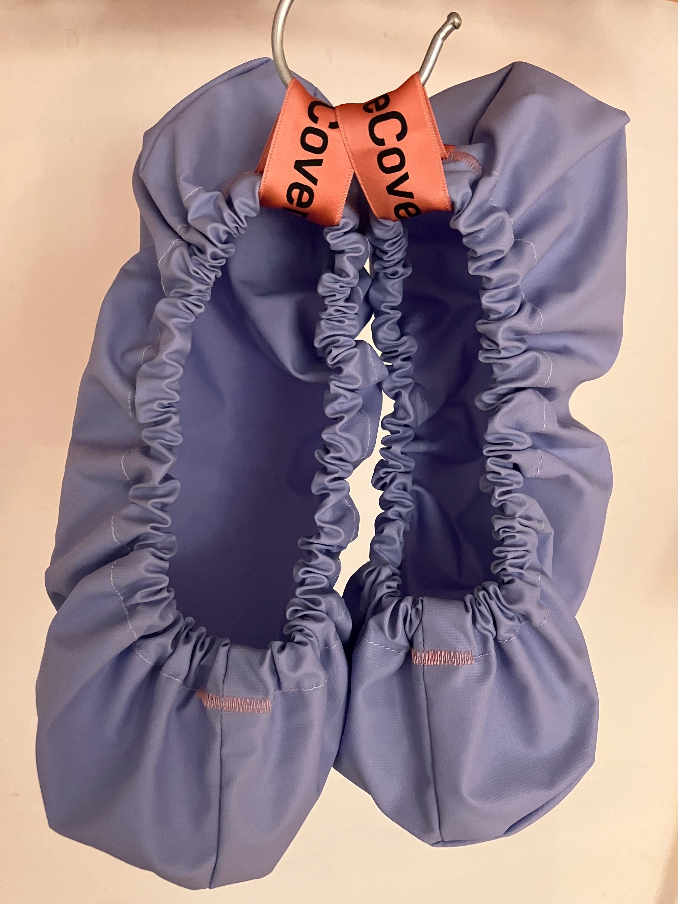 reusable shoe covers:  upcycled  waterproof  anti-slip  washable  (pastel blue)