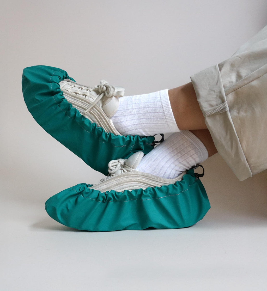 reusable shoe covers:  upcycled  waterproof  anti-slip  washable  (green)