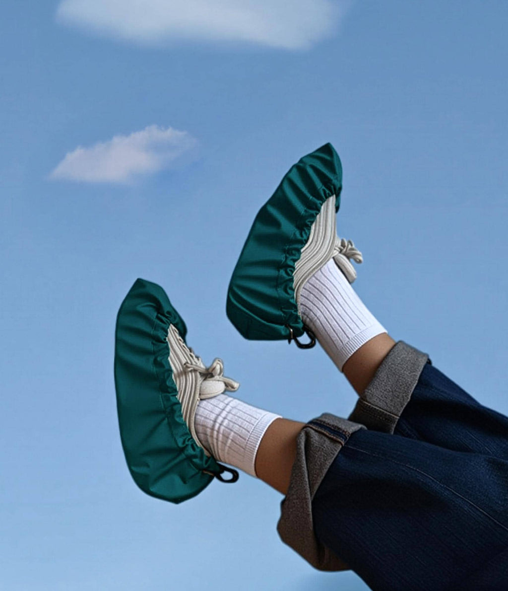 reusable shoe covers:  upcycled  waterproof  anti-slip  washable  (green)