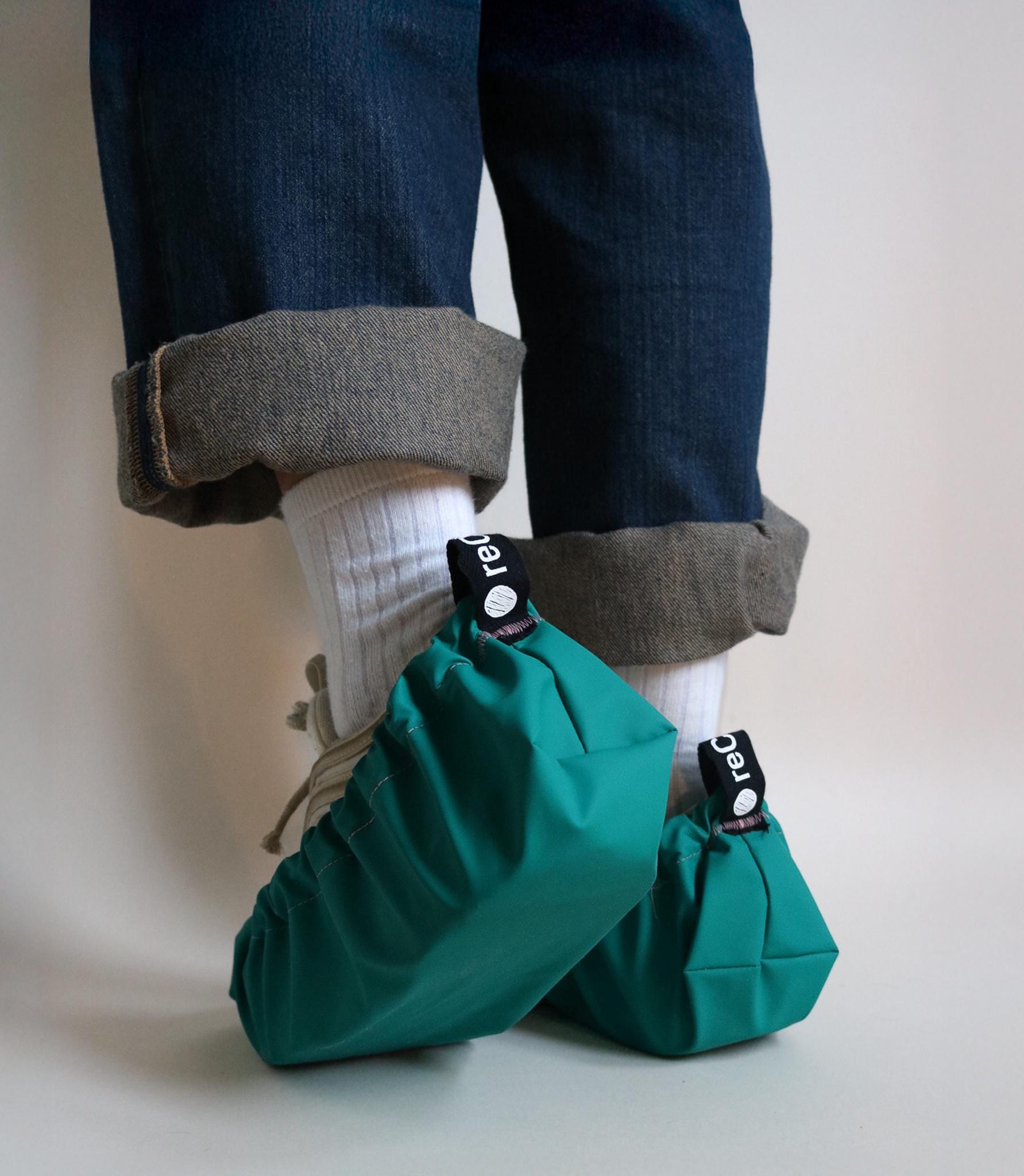 reusable shoe covers:  upcycled  waterproof  anti-slip  washable  (green)