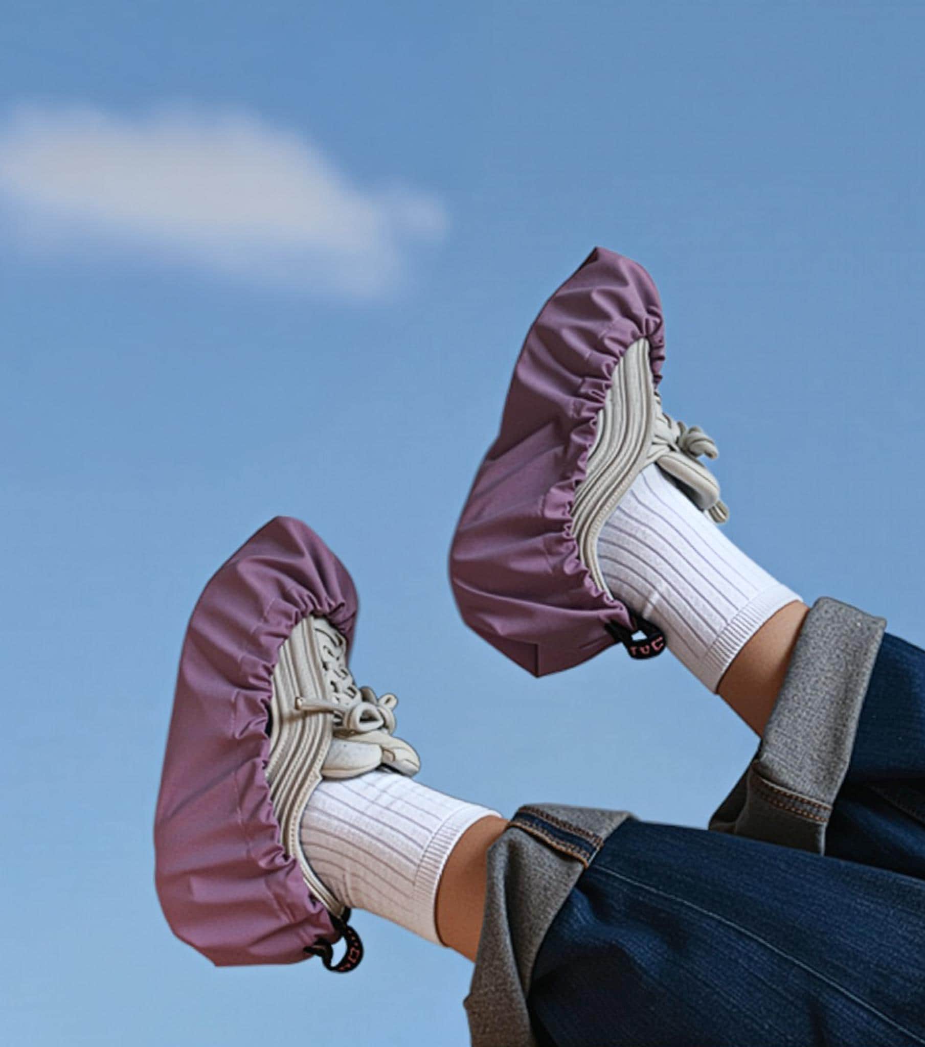 reusable shoe covers:  upcycled  waterproof  anti-slip  washable  (pink/purple)