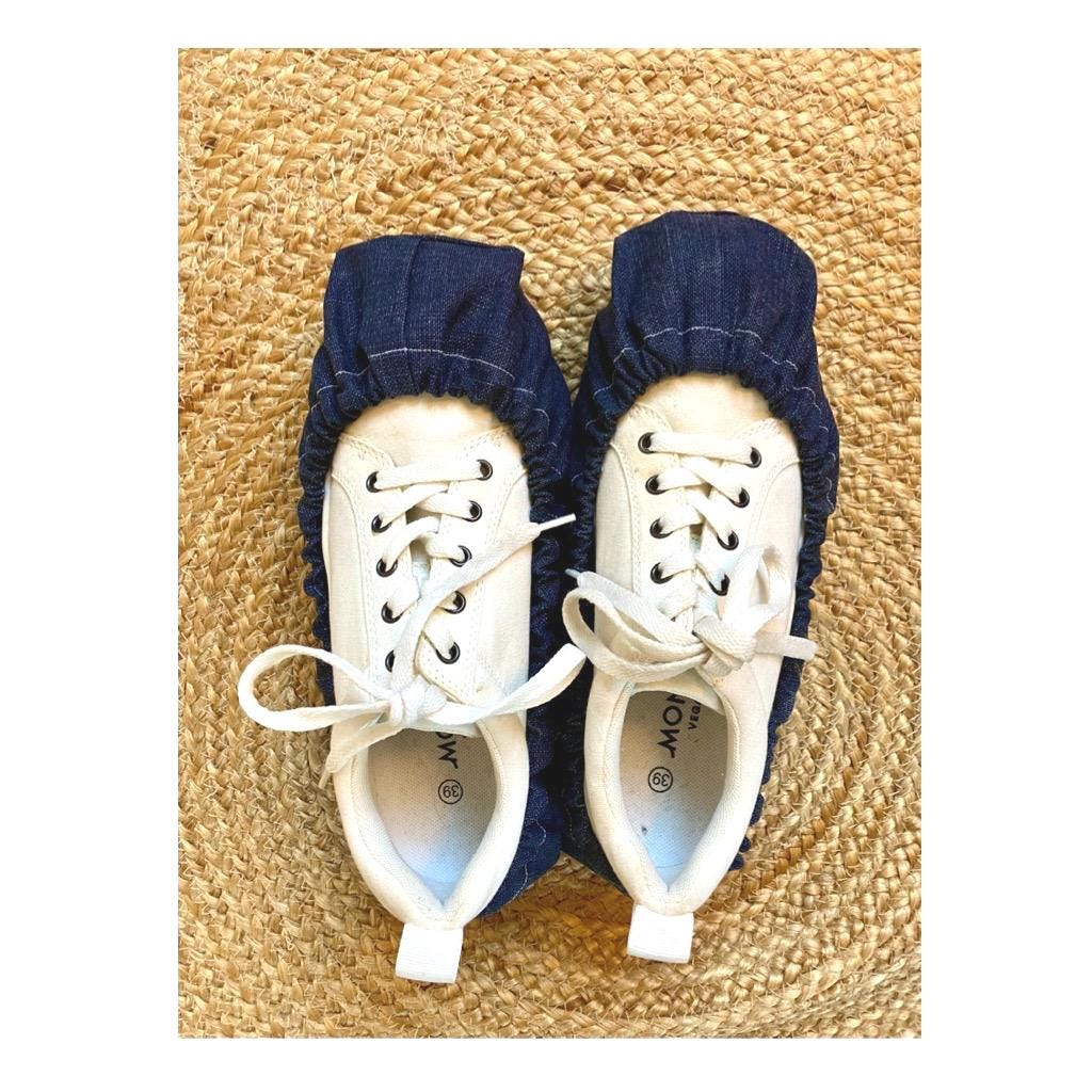 reusable shoe covers:  upcycled  washable  durable  stylish  (denim)