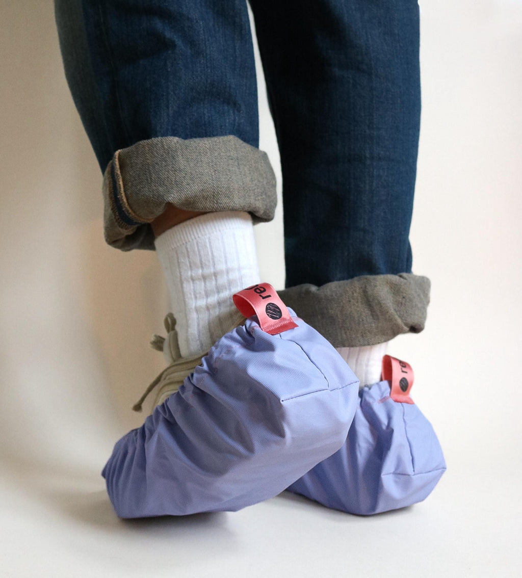 reusable shoe covers:  upcycled  waterproof  anti-slip  washable  (pastel blue)