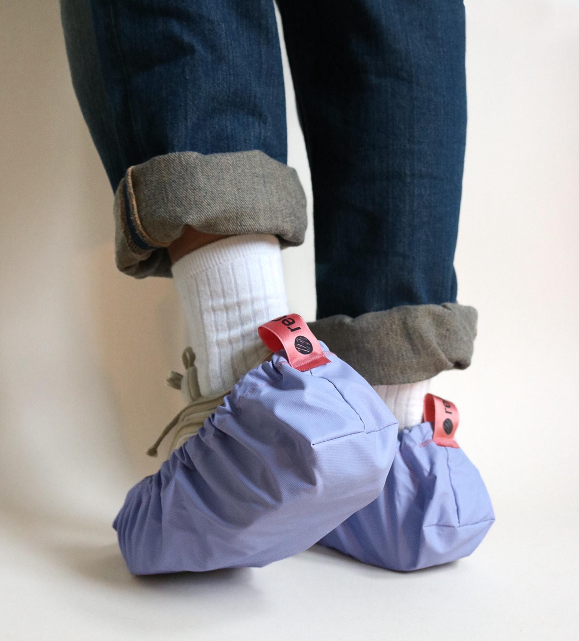 reusable shoe covers:  upcycled  waterproof  anti-slip  washable  (pastel blue)