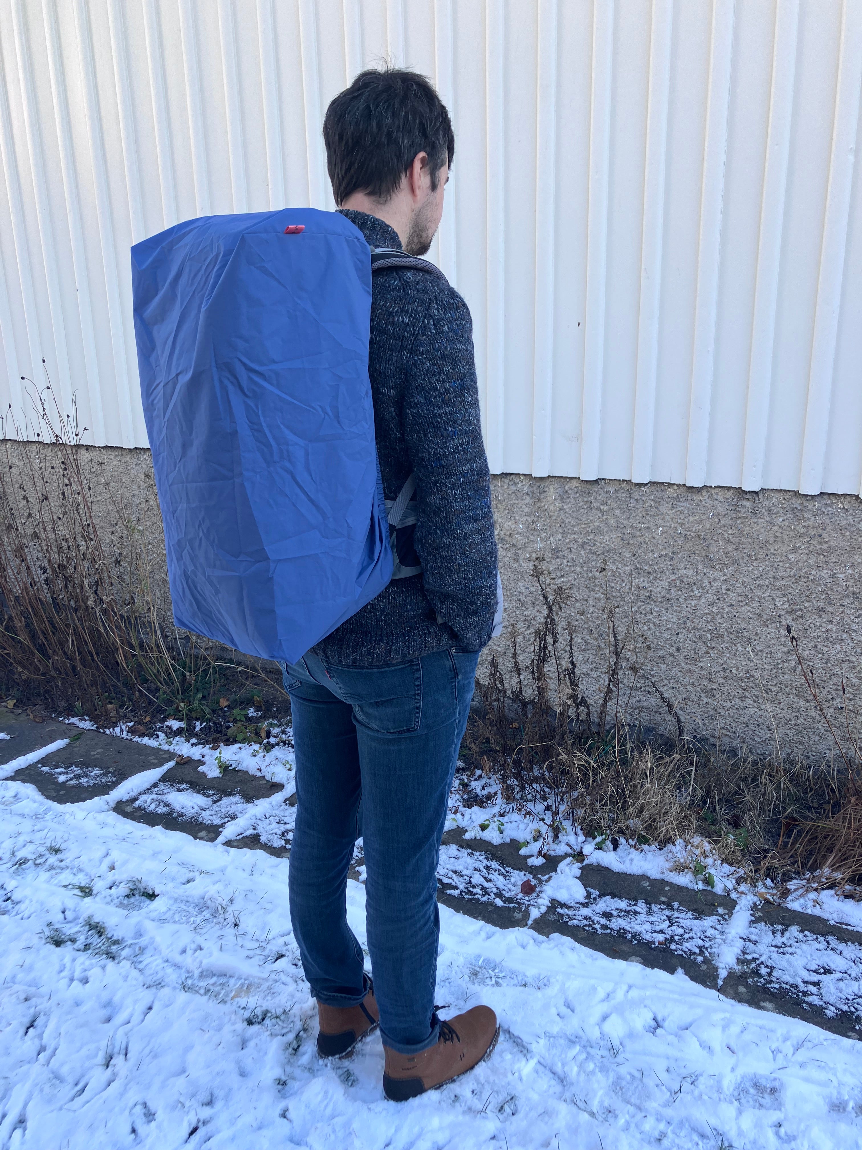 reusable backpack rain cover: upcycled waterproof & durable (soft muted blue)