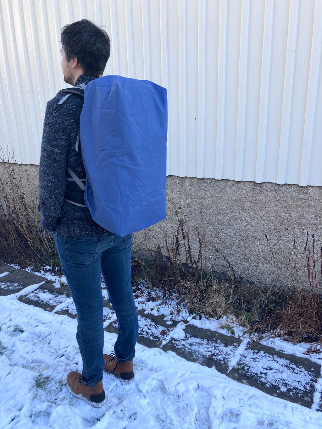 reusable backpack rain cover: upcycled waterproof & durable (soft muted blue)