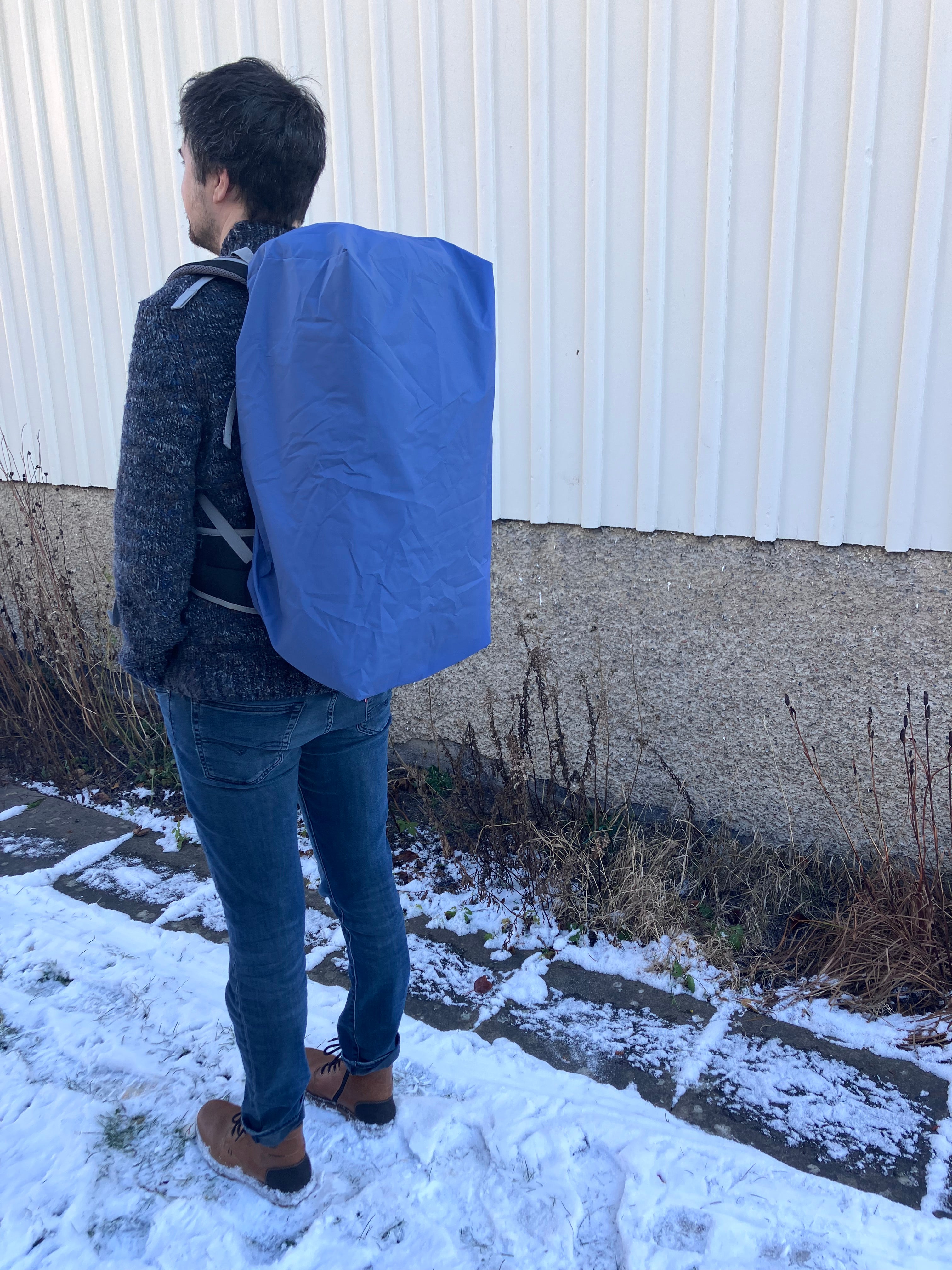 reusable backpack rain cover: upcycled waterproof & durable (soft muted blue)