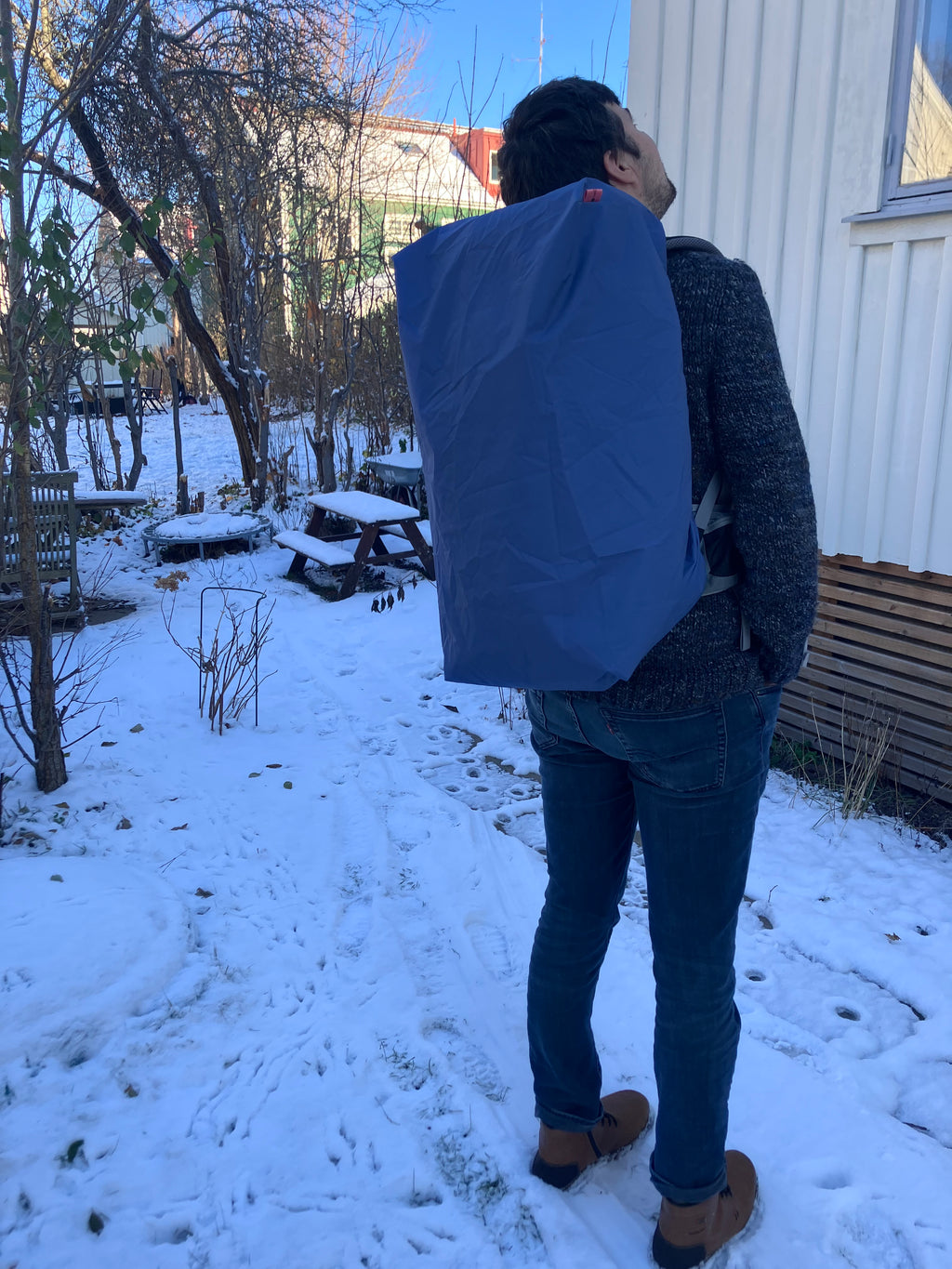 reusable backpack rain cover: upcycled waterproof & durable (soft muted blue)