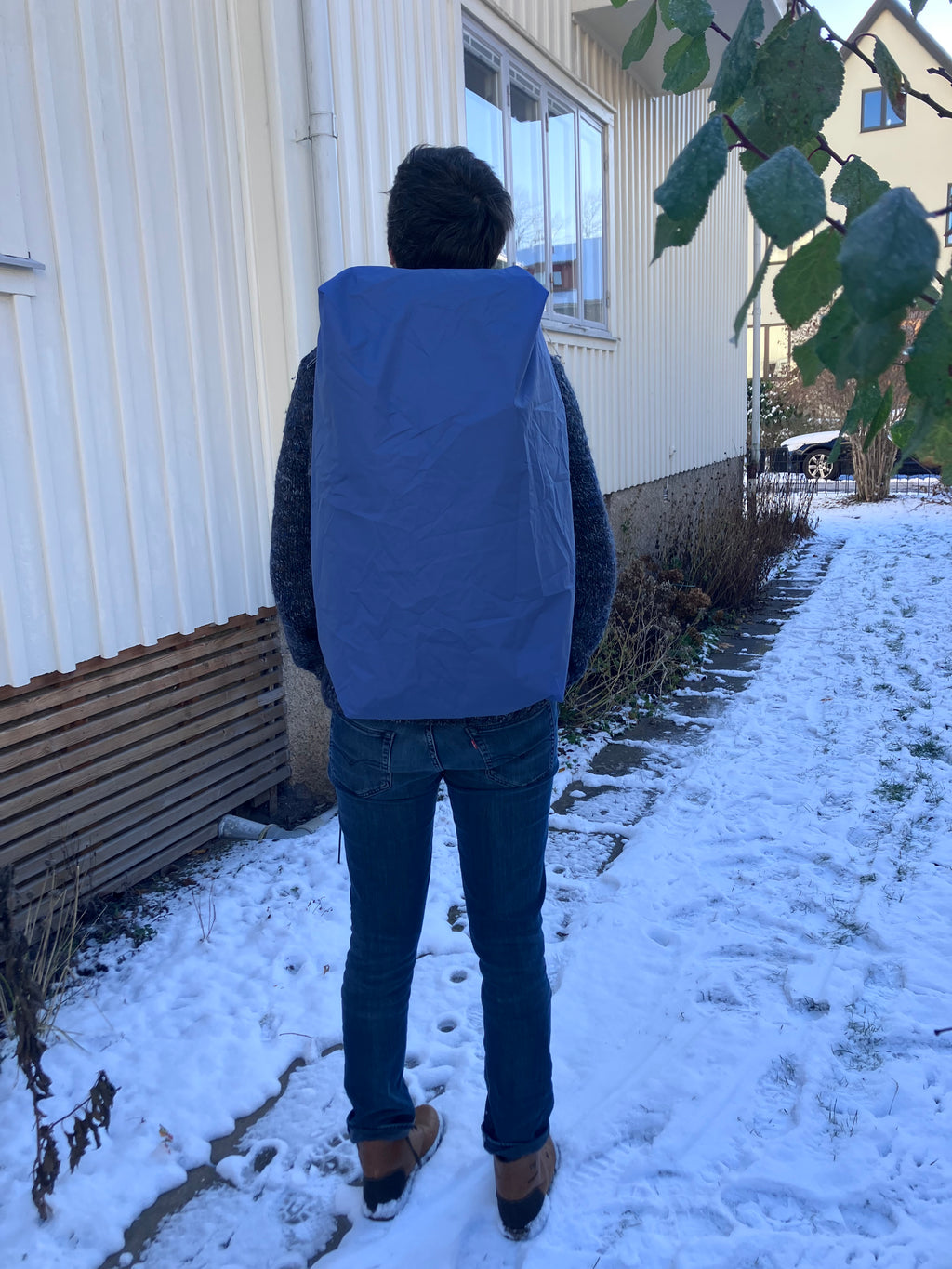 reusable backpack rain cover: upcycled waterproof & durable (soft muted blue)