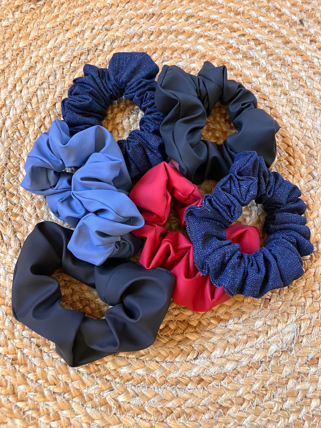 upcycled scrunchies: waterproof & denim