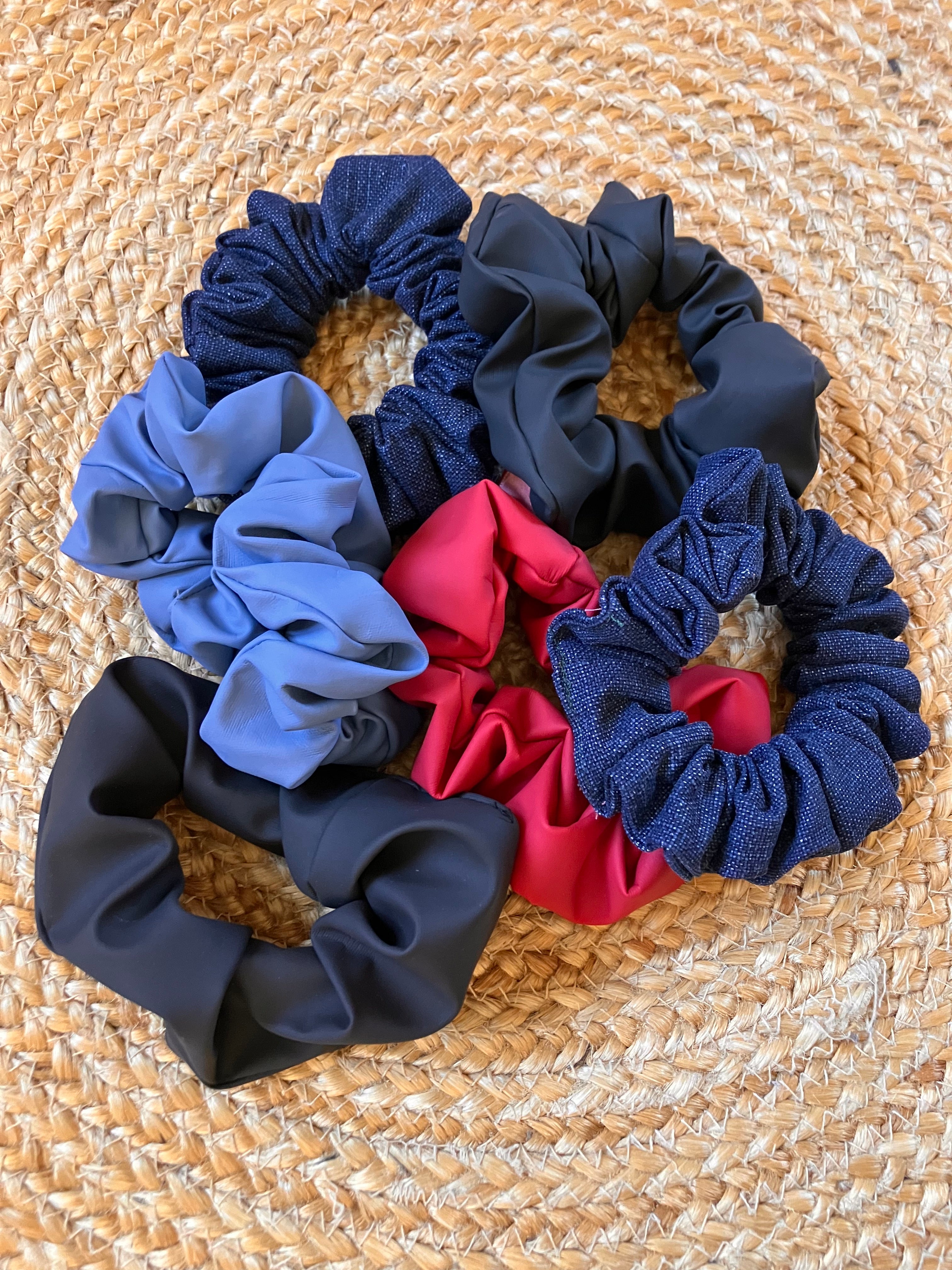 upcycled scrunchies: waterproof & denim
