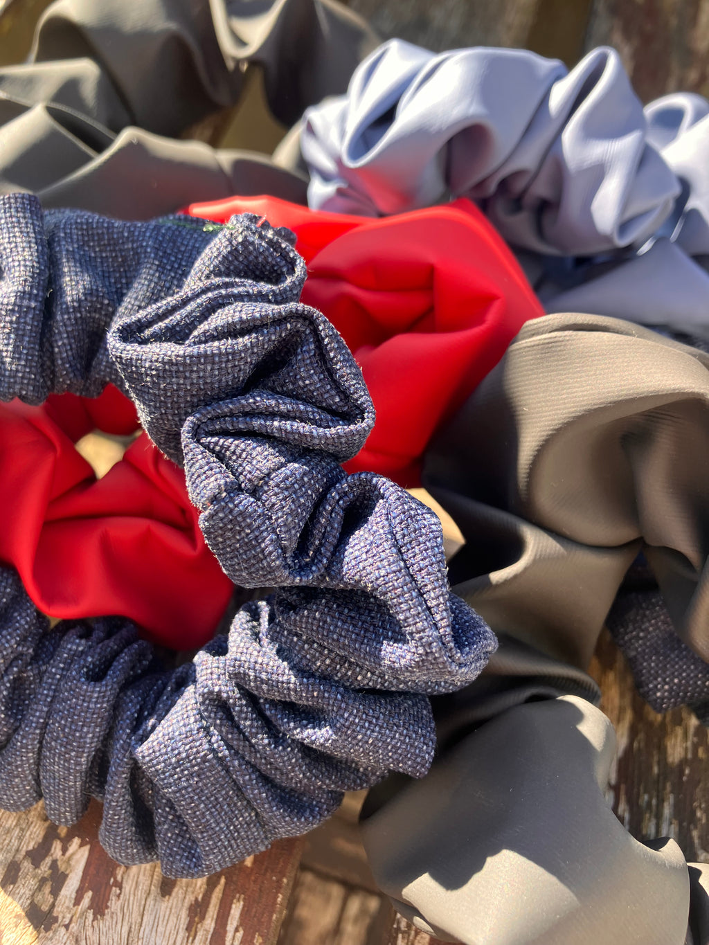 upcycled scrunchies: waterproof & denim