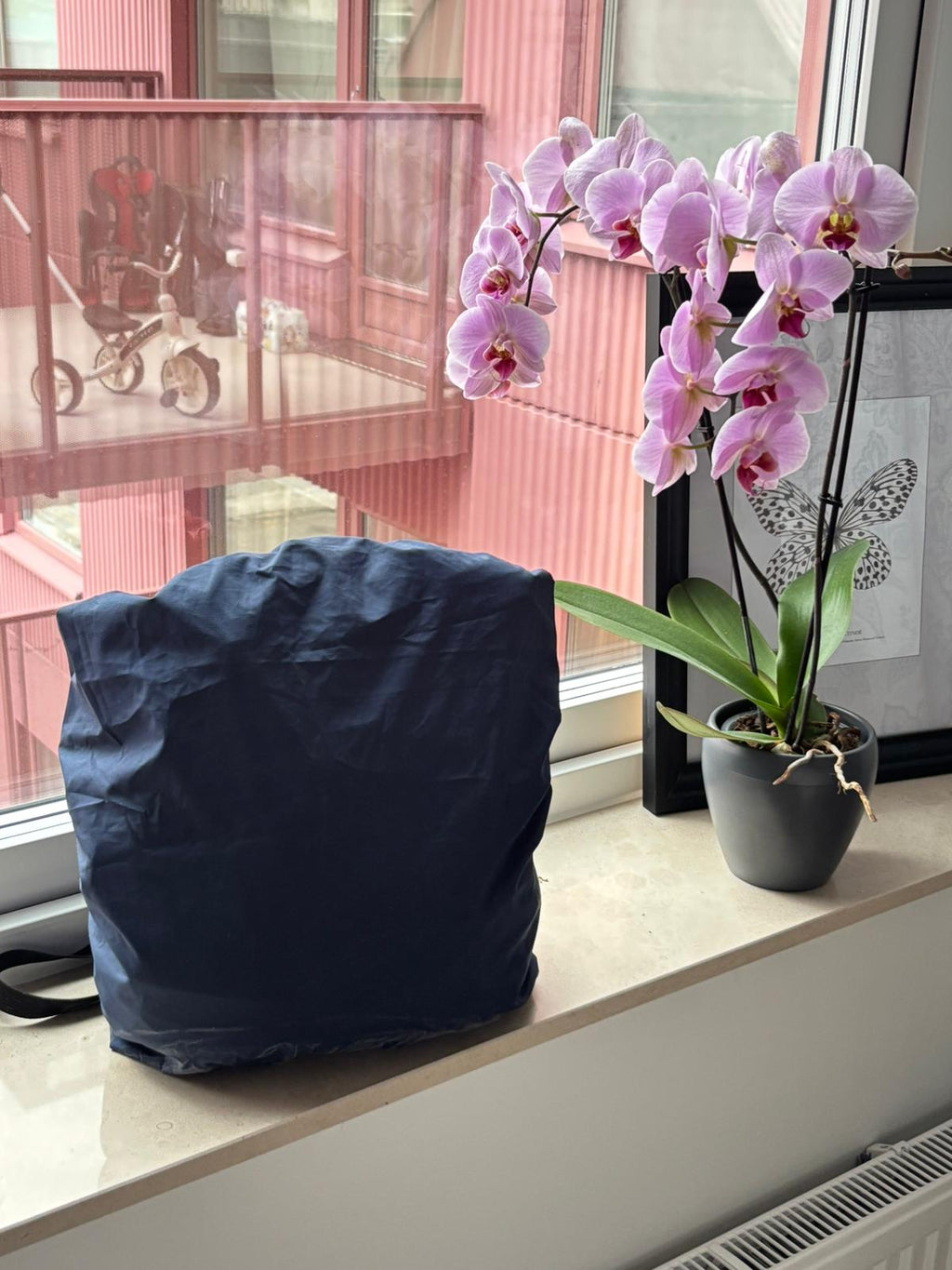 reusable backpack rain cover: upcycled waterproof & durable (navy blue)