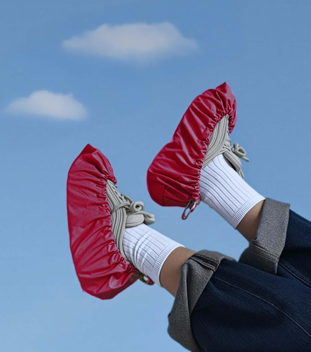 reusable shoe covers:   upcycled   waterproof   anti-slip   washable   (red)