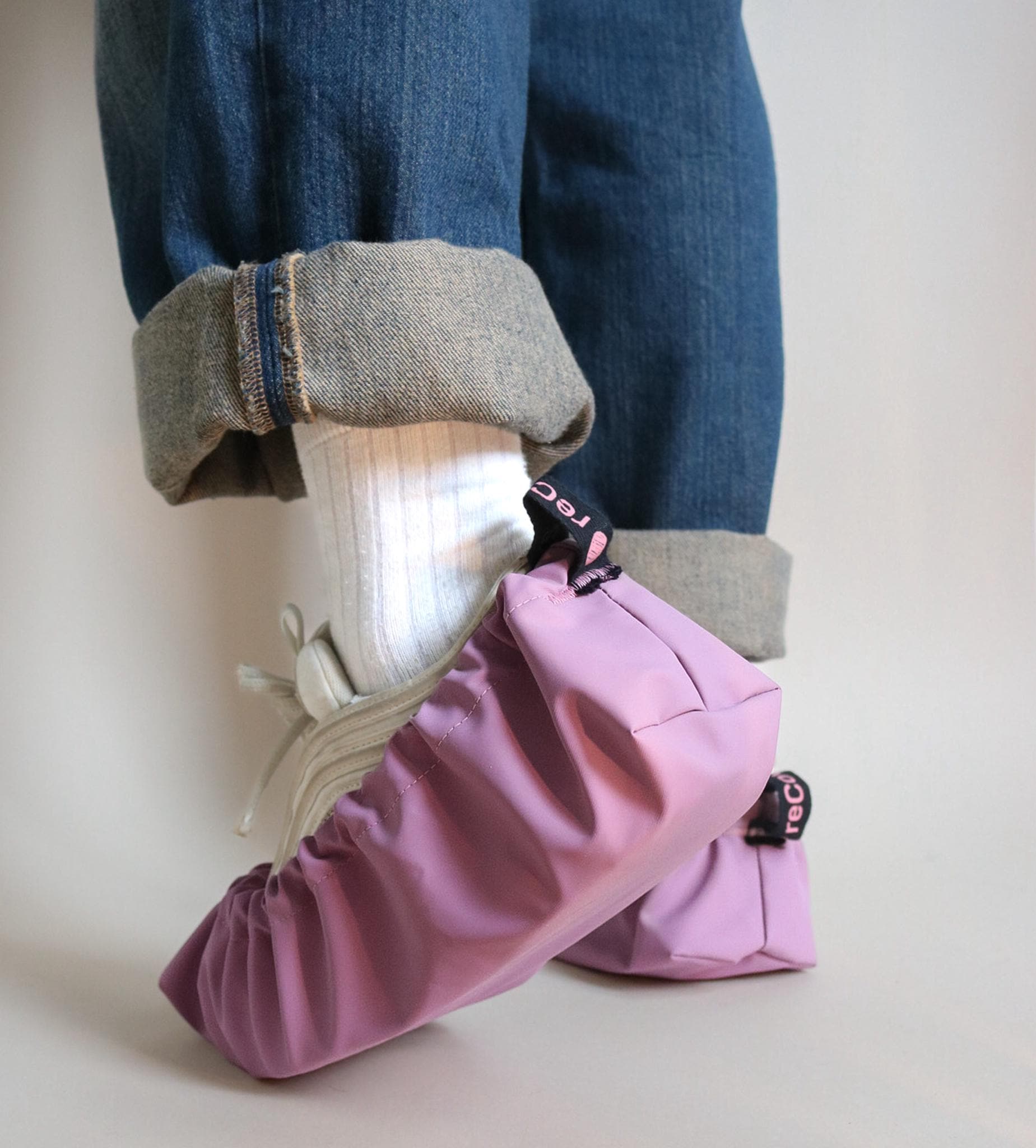 reusable shoe covers:  upcycled  waterproof  anti-slip  washable  (pink/purple)
