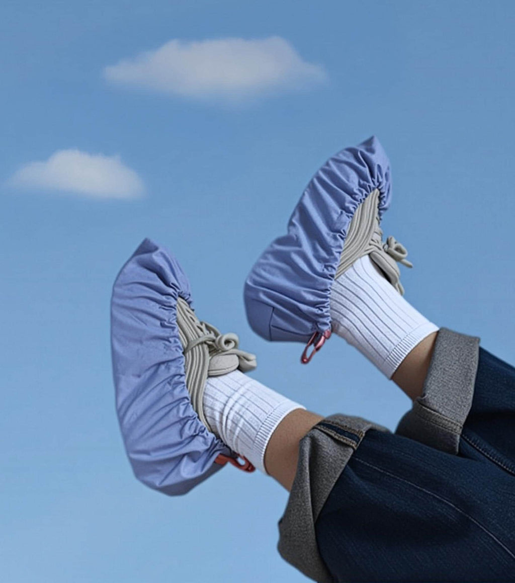 reusable shoe covers:  upcycled  waterproof  anti-slip  washable  (pastel blue)