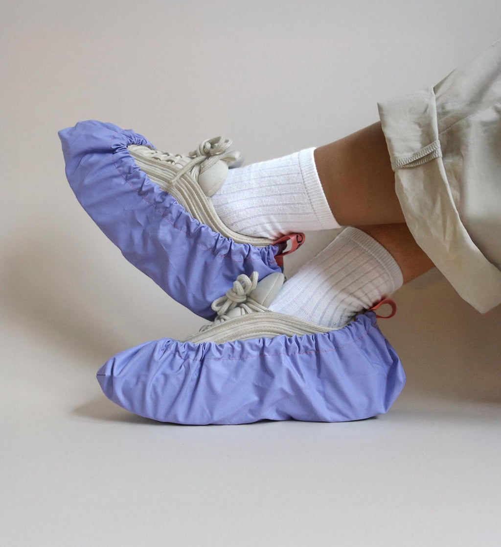 reusable shoe covers:  upcycled  waterproof  anti-slip  washable  (pastel blue)