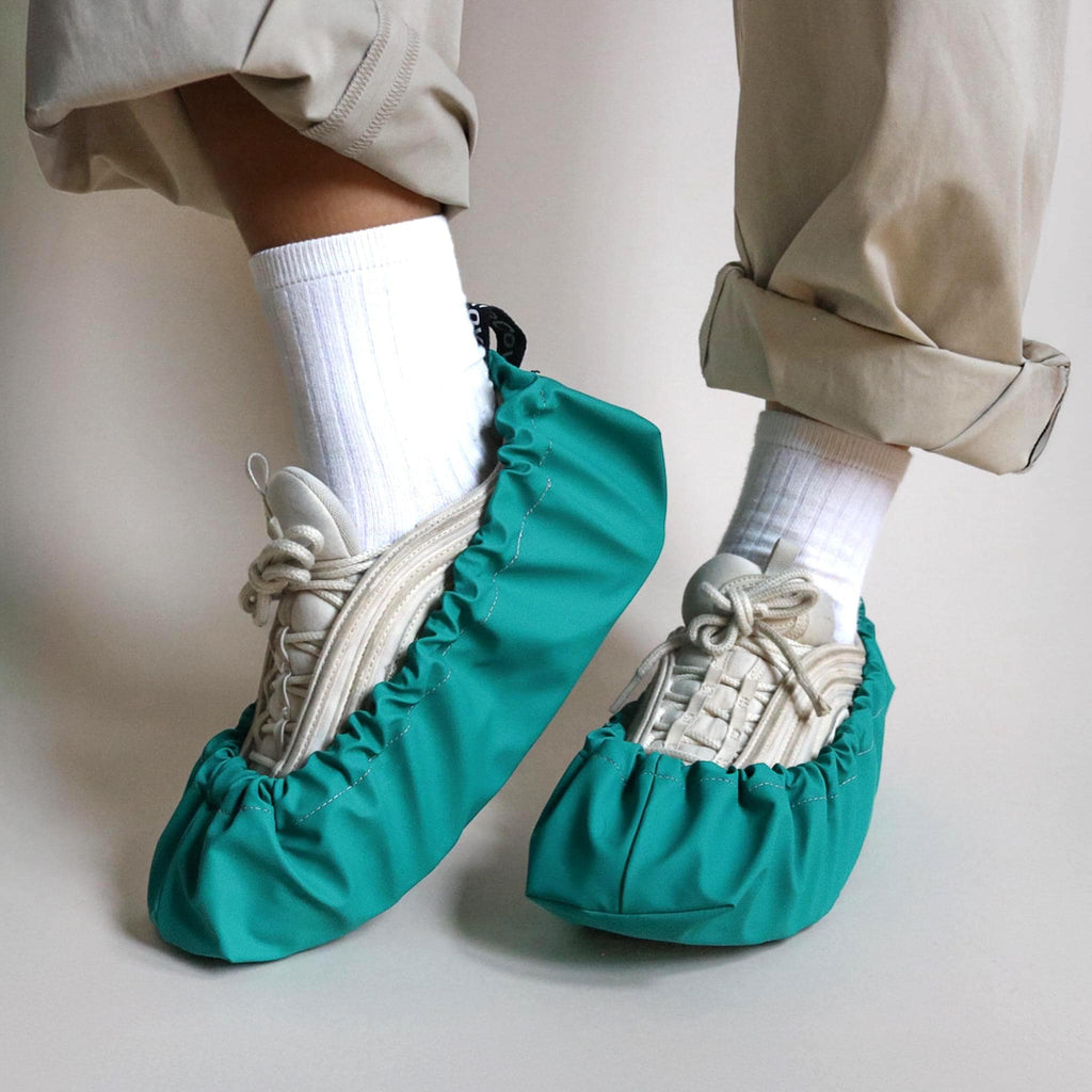 reusable shoe covers:  upcycled  waterproof  anti-slip  washable  (green)