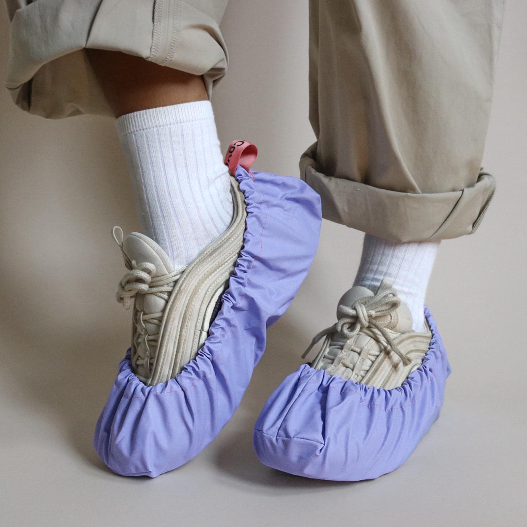 reusable shoe covers:  upcycled  waterproof  anti-slip  washable  (pastel blue)