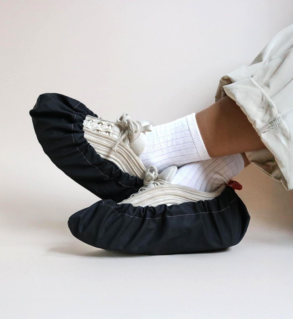 reusable shoe covers:  upcycled  waterproof  anti-slip  washable  (black)