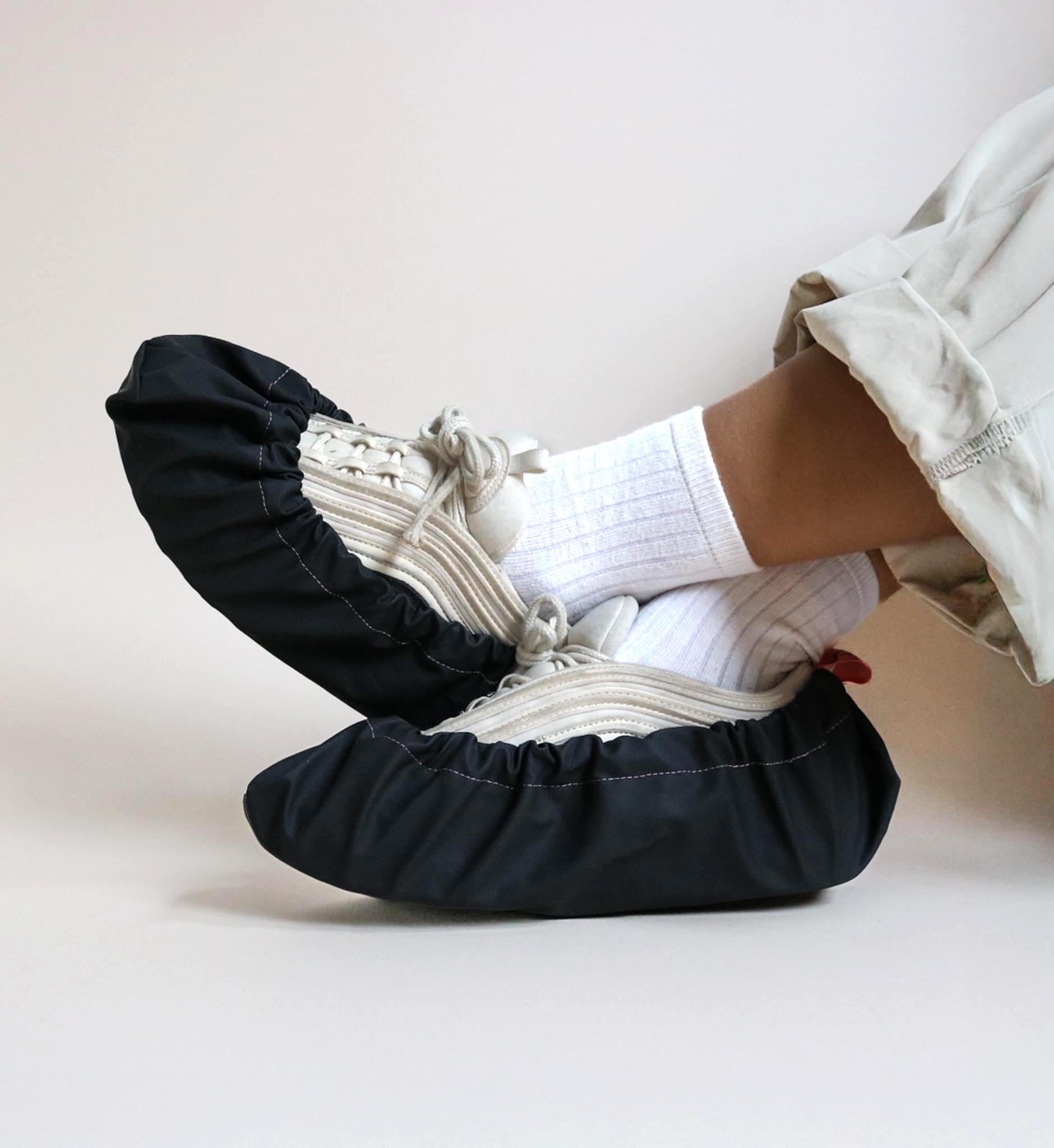 reusable shoe covers:  upcycled  waterproof  anti-slip  washable  (black)