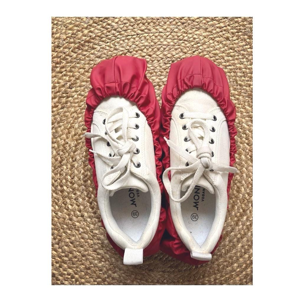 reusable shoe covers:   upcycled   waterproof   anti-slip   washable   (red)