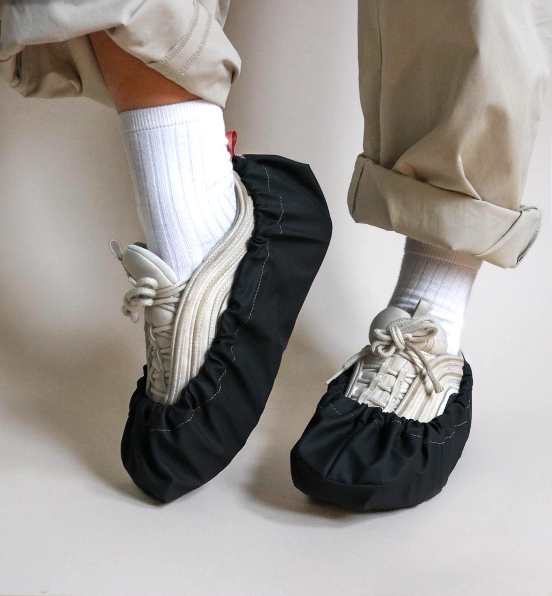 reusable shoe covers:  upcycled  waterproof  anti-slip  washable  (black)